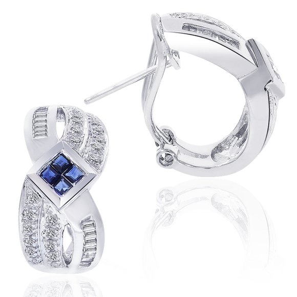 0.90 Carat Diamond and Sapphire J-hoop Earrings - Picture 2 of 4
